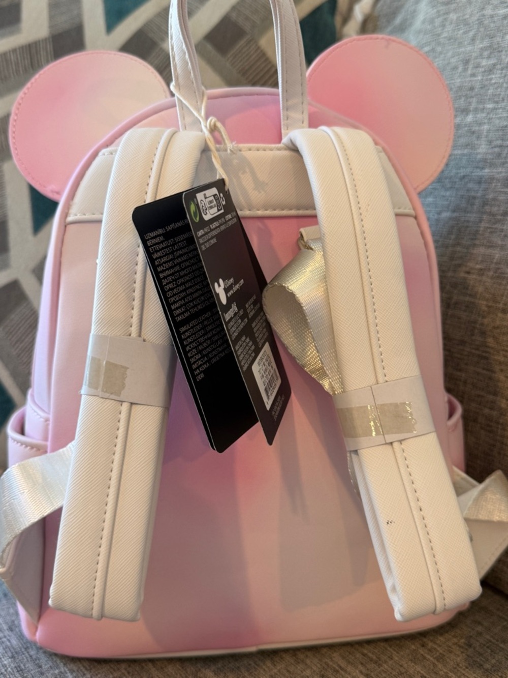 Loungefly Pink Quilted Mini Backpack with White Bow Accent - Picture 3 of 3